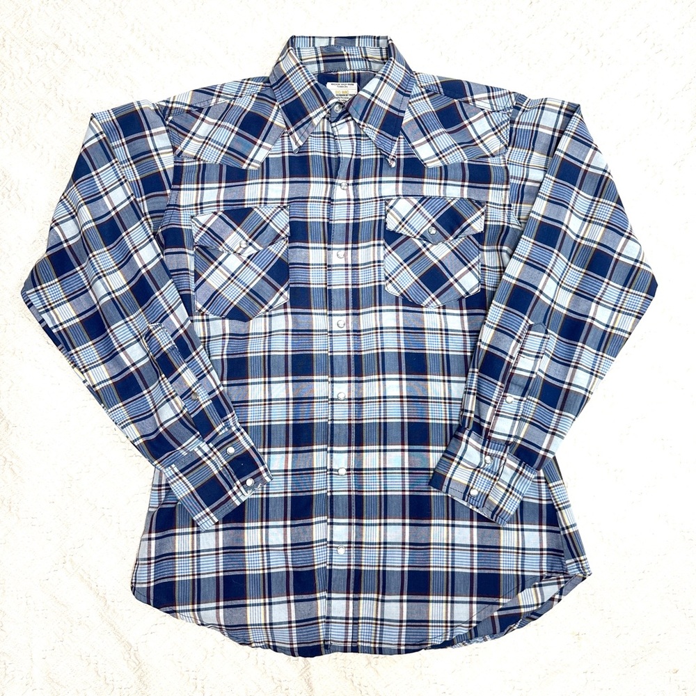 vintage JCPenney Blue and White Western Button Down Shirt